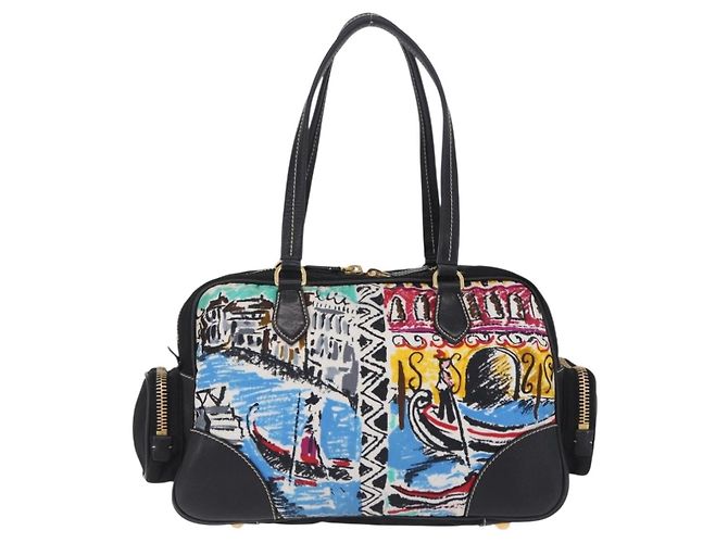 PRADA Venice Tote Bag Nylon Leather Multicolor Gold Auth am12575V Multiple colors Golden - view 2