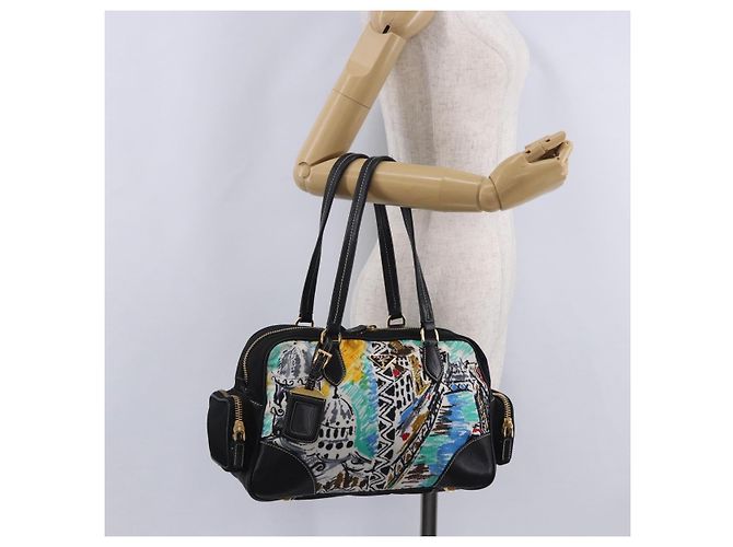 PRADA Venice Tote Bag Nylon Leather Multicolor Gold Auth am12575V Multiple colors Golden - view 30