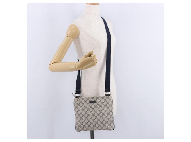 Bolsa de Ombro GUCCI GG Supreme PVC Navy Silver 201538 Auth ka6210 Prata Azul marinho - vista 34
