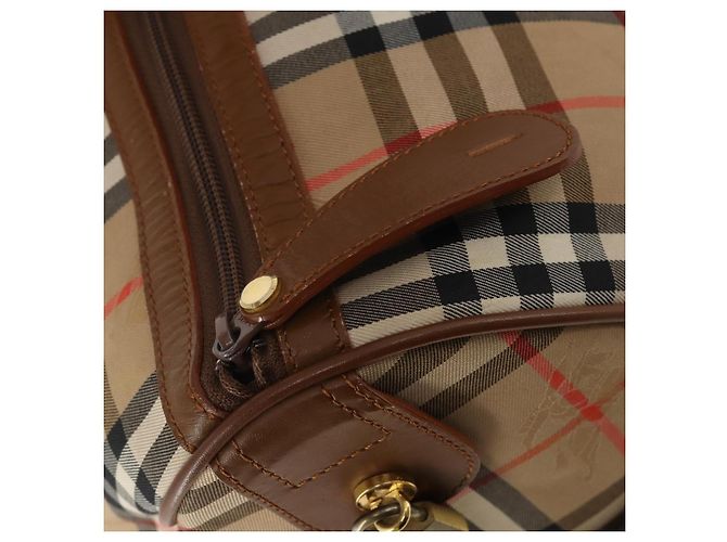 Burberrys Nova Check Boston Bag Canvas Beige Gold Auth 200460V Golden - Ansicht 10