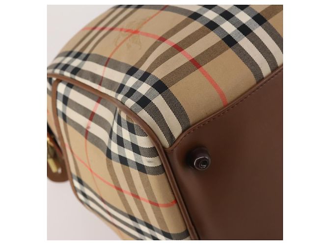 Burberrys Nova Check Boston Bag Canvas Beige Gold Auth 200460V Golden - Ansicht 14