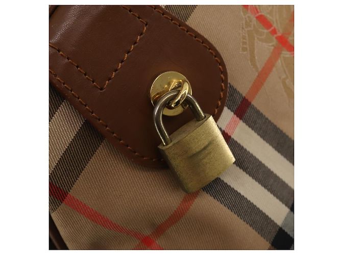 Burberrys Nova Check Boston Bag Canvas Beige Gold Auth 200460V Golden - Ansicht 17
