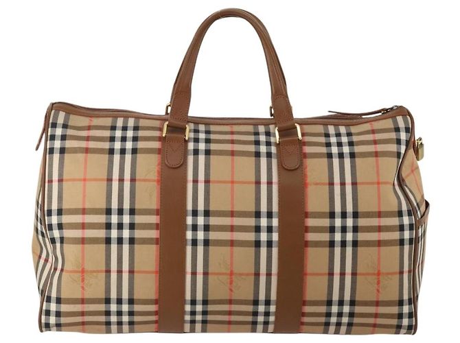 Burberrys Nova Check Boston Bag Canvas Beige Gold Auth 200460V Golden - Ansicht 2