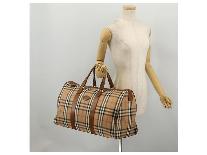 Burberrys Nova Check Boston Bag Canvas Beige Gold Auth 200460V Golden - Ansicht 23