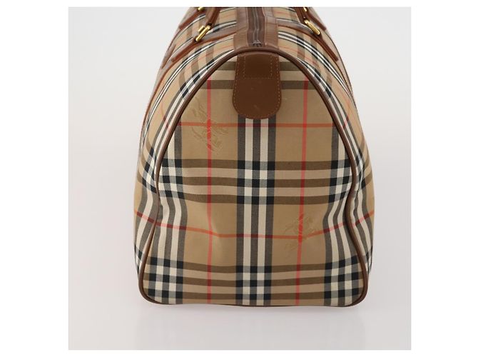 Burberrys Nova Check Boston Bag Canvas Beige Gold Auth 200460V Golden - Ansicht 3