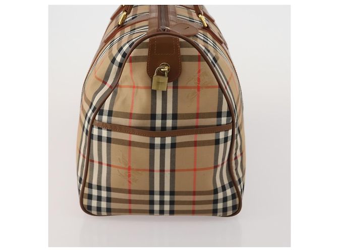 Burberrys Nova Check Boston Bag Canvas Beige Gold Auth 200460V Golden - Ansicht 4