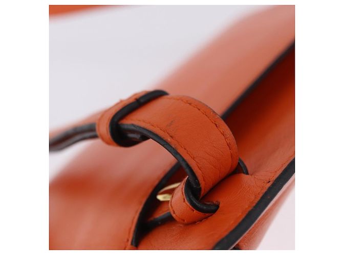 LOEWE Shoulder Bag Leather Orange Gold Tone Auth ka6237A - view 10