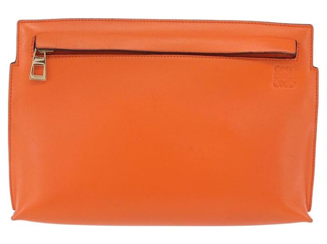 LOEWE Shoulder Bag Leather Orange Gold Tone Auth ka6237A - view 13