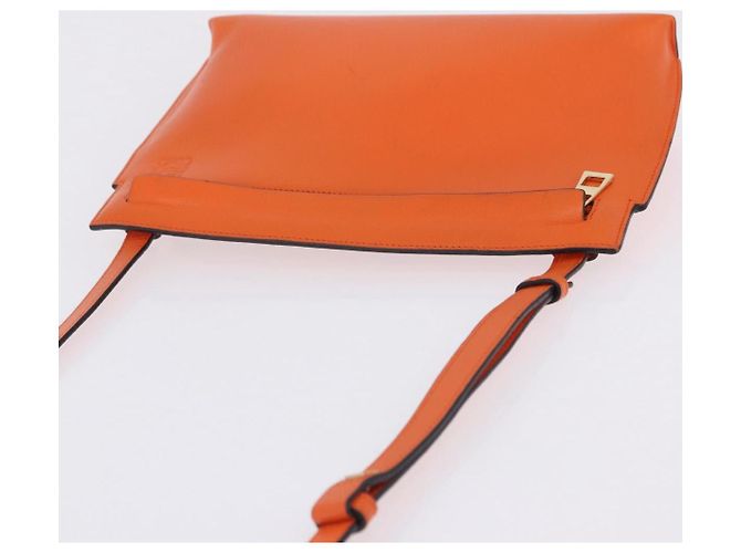 LOEWE Shoulder Bag Leather Orange Gold Tone Auth ka6237A - view 14