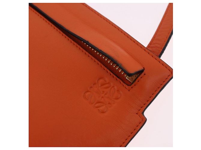 LOEWE Shoulder Bag Leather Orange Gold Tone Auth ka6237A - view 25