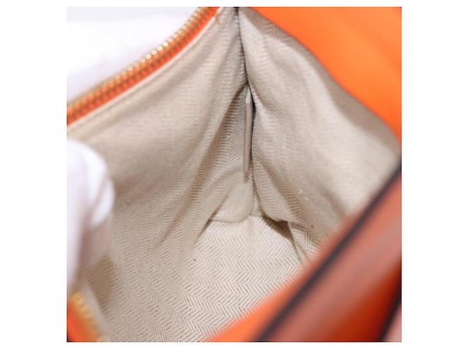 LOEWE Shoulder Bag Leather Orange Gold Tone Auth ka6237A - view 29