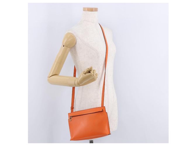 LOEWE Shoulder Bag Leather Orange Gold Tone Auth ka6237A - view 31