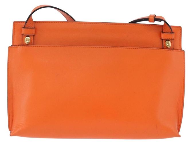 LOEWE Shoulder Bag Leather Orange Gold Tone Auth ka6237A - view 4
