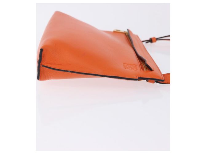 LOEWE Shoulder Bag Leather Orange Gold Tone Auth ka6237A - view 6