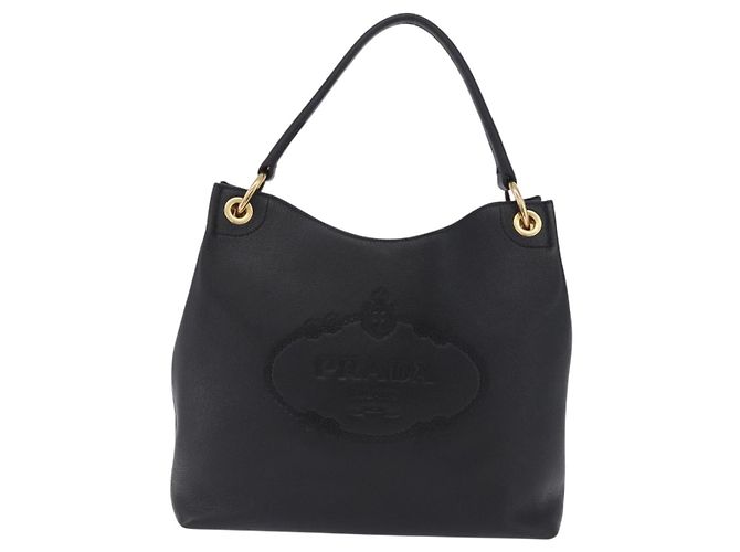 Bolsa de Ombro PRADA em Couro Preto e Dourado Auth ka6289M - vista 13