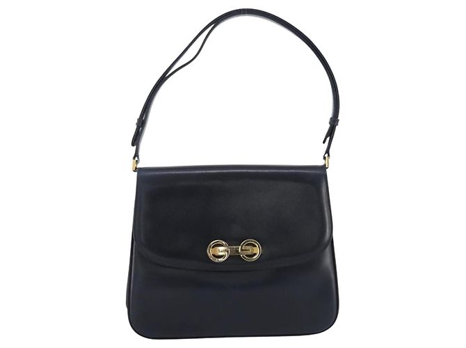Bolsa de Ombro GUCCI em Couro Azul Marinho e Dourado Autêntica 205163 - vista 13