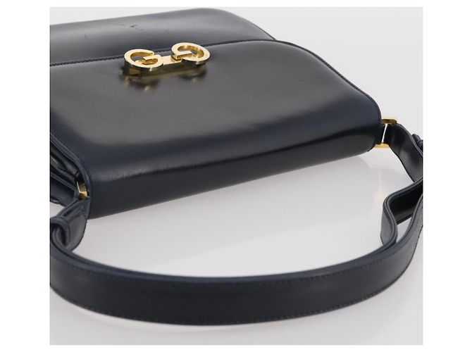 Bolsa de Ombro GUCCI em Couro Azul Marinho e Dourado Autêntica 205163 - vista 14