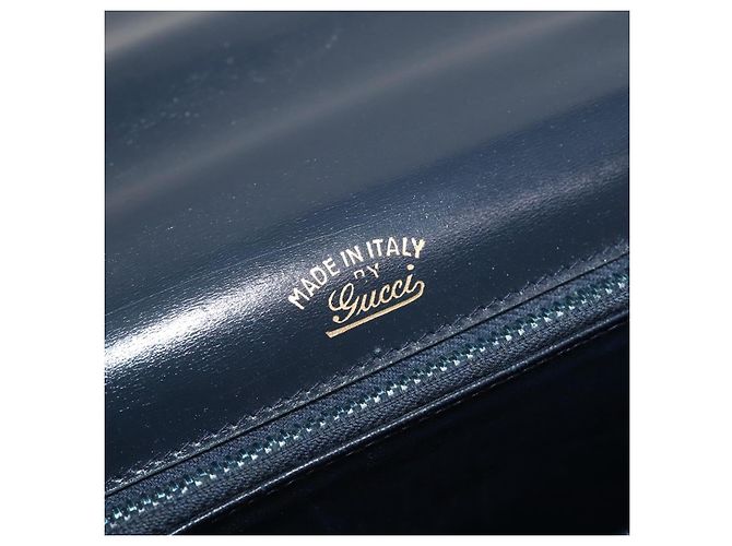 Bolsa de Ombro GUCCI em Couro Azul Marinho e Dourado Autêntica 205163 - vista 24