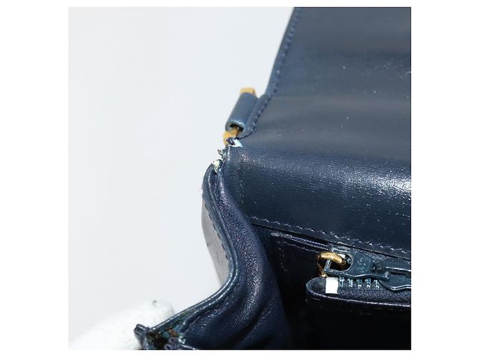 Bolsa de Ombro GUCCI em Couro Azul Marinho e Dourado Autêntica 205163 - vista 25