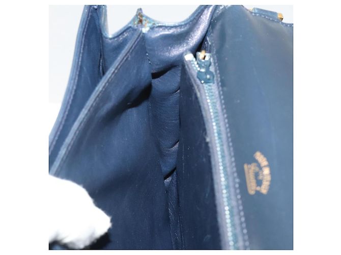 Bolsa de Ombro GUCCI em Couro Azul Marinho e Dourado Autêntica 205163 - vista 30