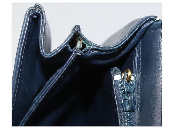 Bolsa de Ombro GUCCI em Couro Azul Marinho e Dourado Autêntica 205163 - vista 31