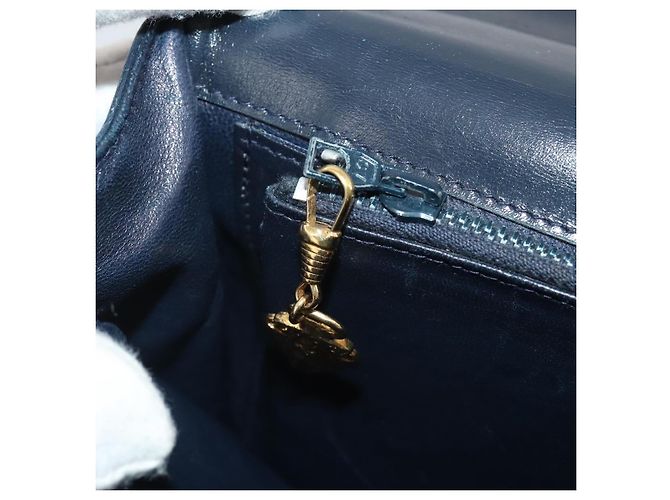 Bolsa de Ombro GUCCI em Couro Azul Marinho e Dourado Autêntica 205163 - vista 32