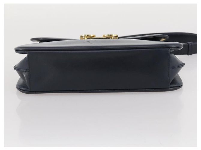 Bolsa de Ombro GUCCI em Couro Azul Marinho e Dourado Autêntica 205163 - vista 5
