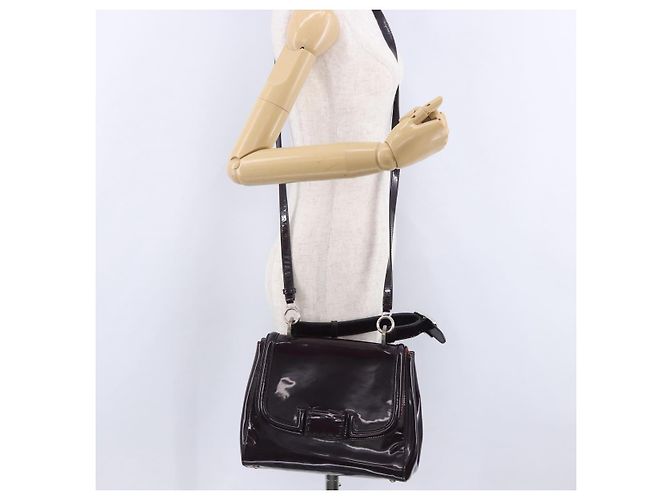 FENDI Silvana Shoulder Bag Patent Leather 2way Purple Silver Auth 202690A Silvery - view 33