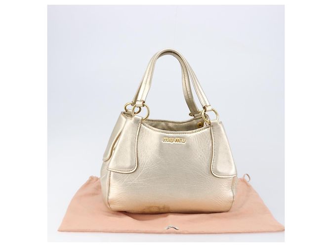 Borsa a mano Miu Miu in pelle Champagne Gold Gold Tone Auth 167627V D'oro - vista 12