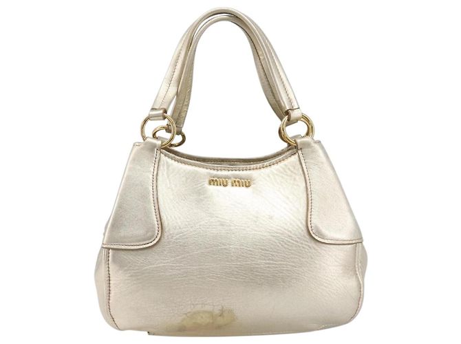 Borsa a mano Miu Miu in pelle Champagne Gold Gold Tone Auth 167627V D'oro - vista 13