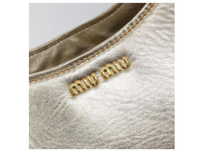 Borsa a mano Miu Miu in pelle Champagne Gold Gold Tone Auth 167627V D'oro - vista 18