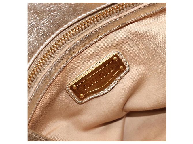 Borsa a mano Miu Miu in pelle Champagne Gold Gold Tone Auth 167627V D'oro - vista 19