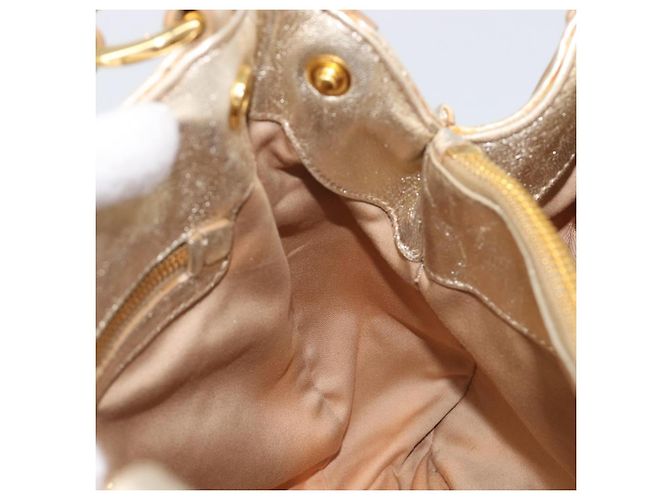 Borsa a mano Miu Miu in pelle Champagne Gold Gold Tone Auth 167627V D'oro - vista 20