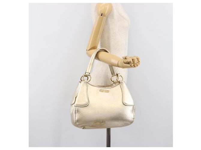 Borsa a mano Miu Miu in pelle Champagne Gold Gold Tone Auth 167627V D'oro - vista 27