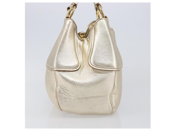 Borsa a mano Miu Miu in pelle Champagne Gold Gold Tone Auth 167627V D'oro - vista 3