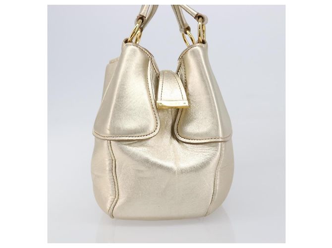 Borsa a mano Miu Miu in pelle Champagne Gold Gold Tone Auth 167627V D'oro - vista 4