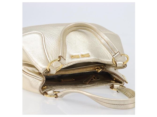Borsa a mano Miu Miu in pelle Champagne Gold Gold Tone Auth 167627V D'oro - vista 6