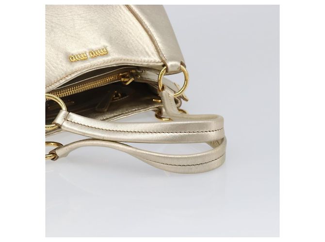 Borsa a mano Miu Miu in pelle Champagne Gold Gold Tone Auth 167627V D'oro - vista 7