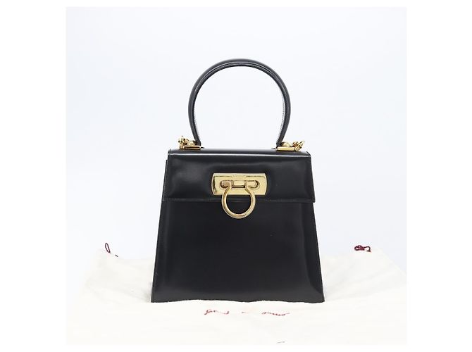 Borsa Salvatore Ferragamo Gancini in pelle 2way Nera Tono Oro Autentica 204629V Nero - vista 12