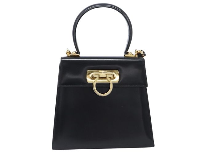 Borsa Salvatore Ferragamo Gancini in pelle 2way Nera Tono Oro Autentica 204629V Nero - vista 13