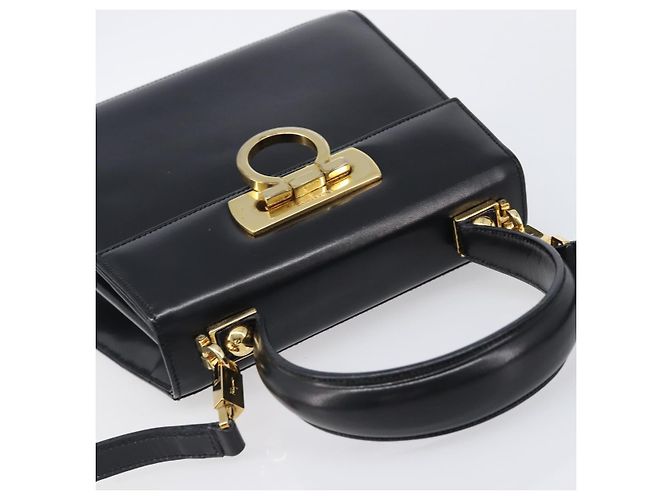 Borsa Salvatore Ferragamo Gancini in pelle 2way Nera Tono Oro Autentica 204629V Nero - vista 6