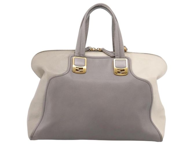 Borsa a mano FENDI Chameleon in pelle 2way Grigio Tono Oro 8BL110 Auth 198625A Marrone - vista 13