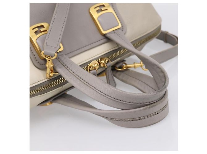 Borsa a mano FENDI Chameleon in pelle 2way Grigio Tono Oro 8BL110 Auth 198625A Marrone - vista 7