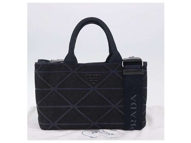 Borsa a mano PRADA Canapa Triangle Canvas 2way Navy Silver Auth 204765M Argento Blu navy - vista 12