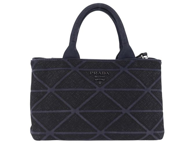 Borsa a mano PRADA Canapa Triangle Canvas 2way Navy Silver Auth 204765M Argento Blu navy - vista 13