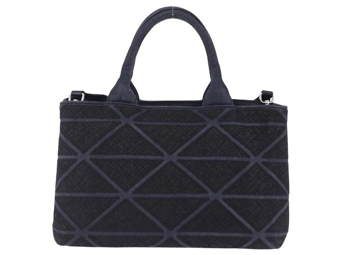 Borsa a mano PRADA Canapa Triangle Canvas 2way Navy Silver Auth 204765M Argento Blu navy - vista 2