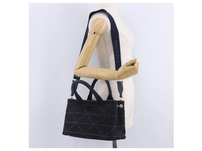 Borsa a mano PRADA Canapa Triangle Canvas 2way Navy Silver Auth 204765M Argento Blu navy - vista 29