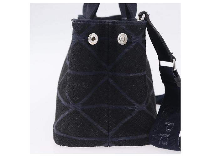 Borsa a mano PRADA Canapa Triangle Canvas 2way Navy Silver Auth 204765M Argento Blu navy - vista 4