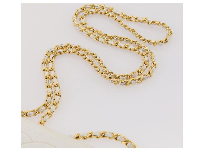 Bolso de hombro con cadena CHANEL Piel Caviar White Gold CC Auth 204805 Blanco Dorado - vista 16