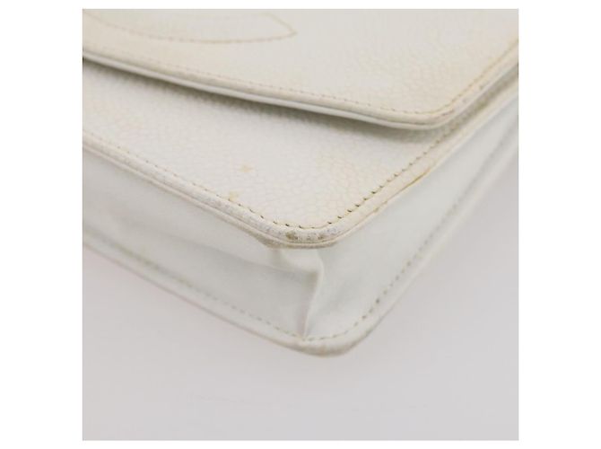 Bolso de hombro con cadena CHANEL Piel Caviar White Gold CC Auth 204805 Blanco Dorado - vista 19